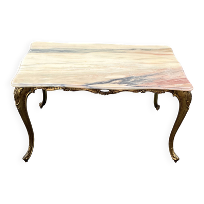 Table basse en laiton doré avec plateau en onyx
