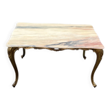 Table basse en laiton doré avec plateau en onyx