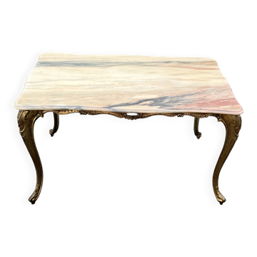 Table basse en laiton doré avec plateau en onyx