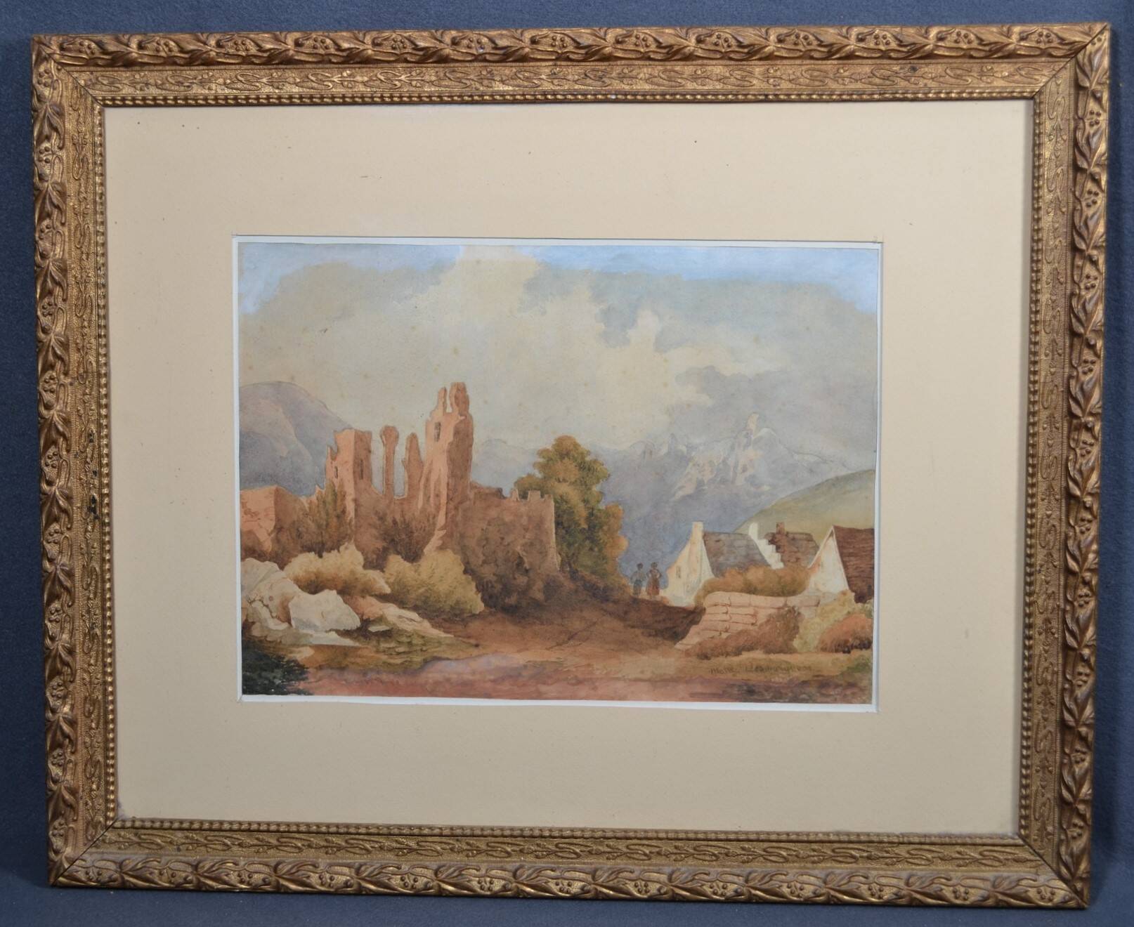 French School of the early 20th century “The Ruins” Watercolor