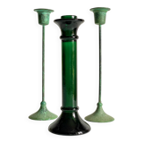 Bougeoirs en verre et métal vert