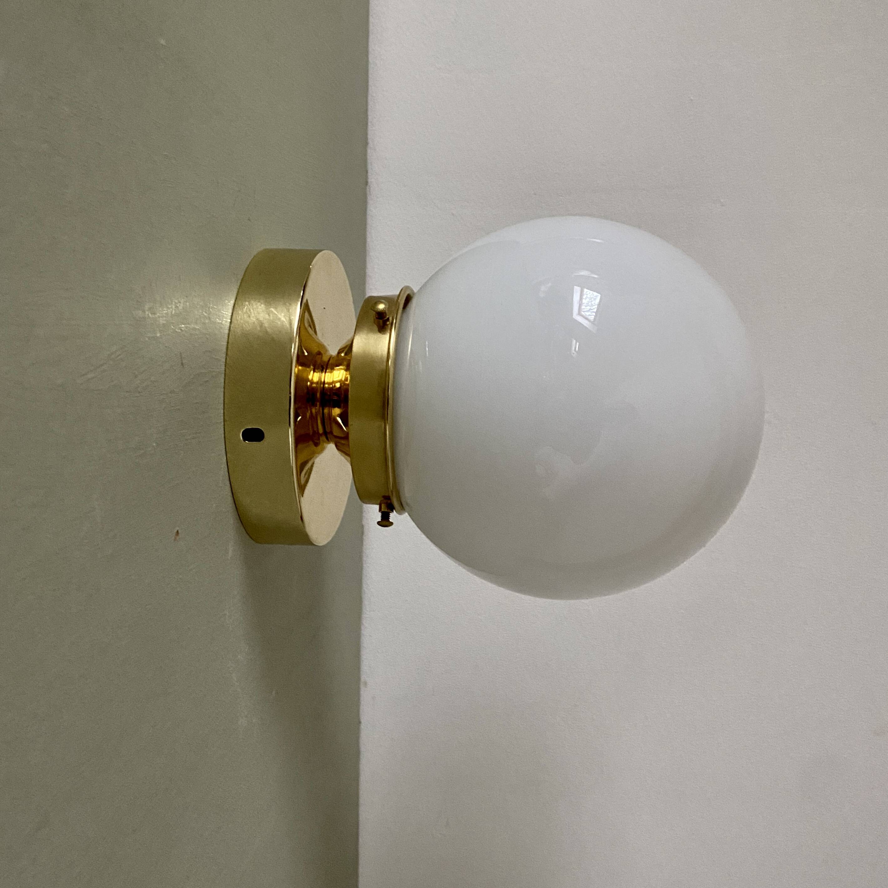 Vintage globe wall or ceiling light in white opaline