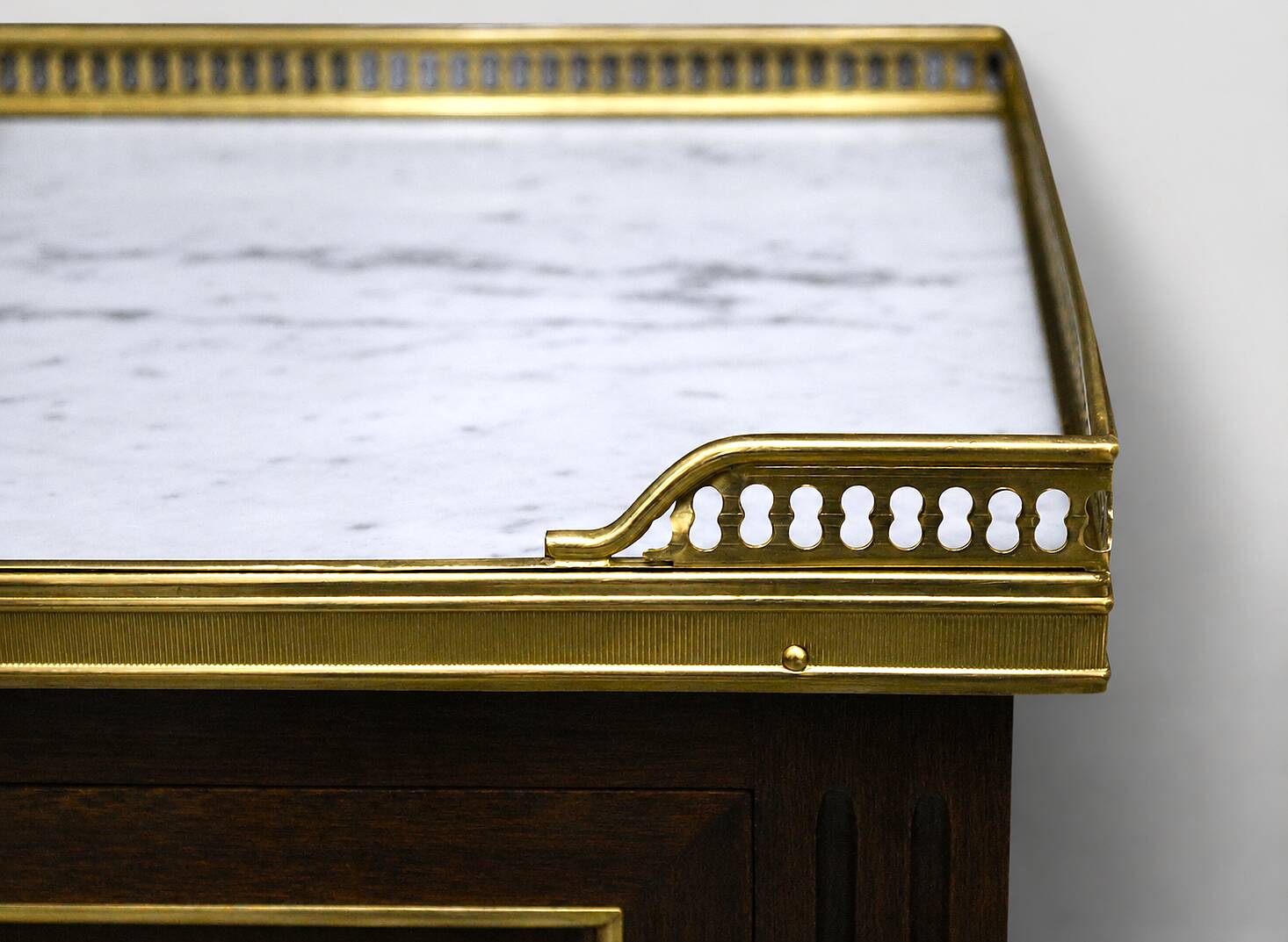 Pair of Louis XVI Style Nightstands with White Carrara Marble