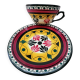 Hand-painted Breton earthenware cup and saucer from St Jean de Bretagne