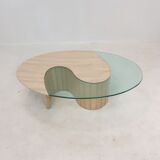 Italian travertine and glass coffee table, 1980's