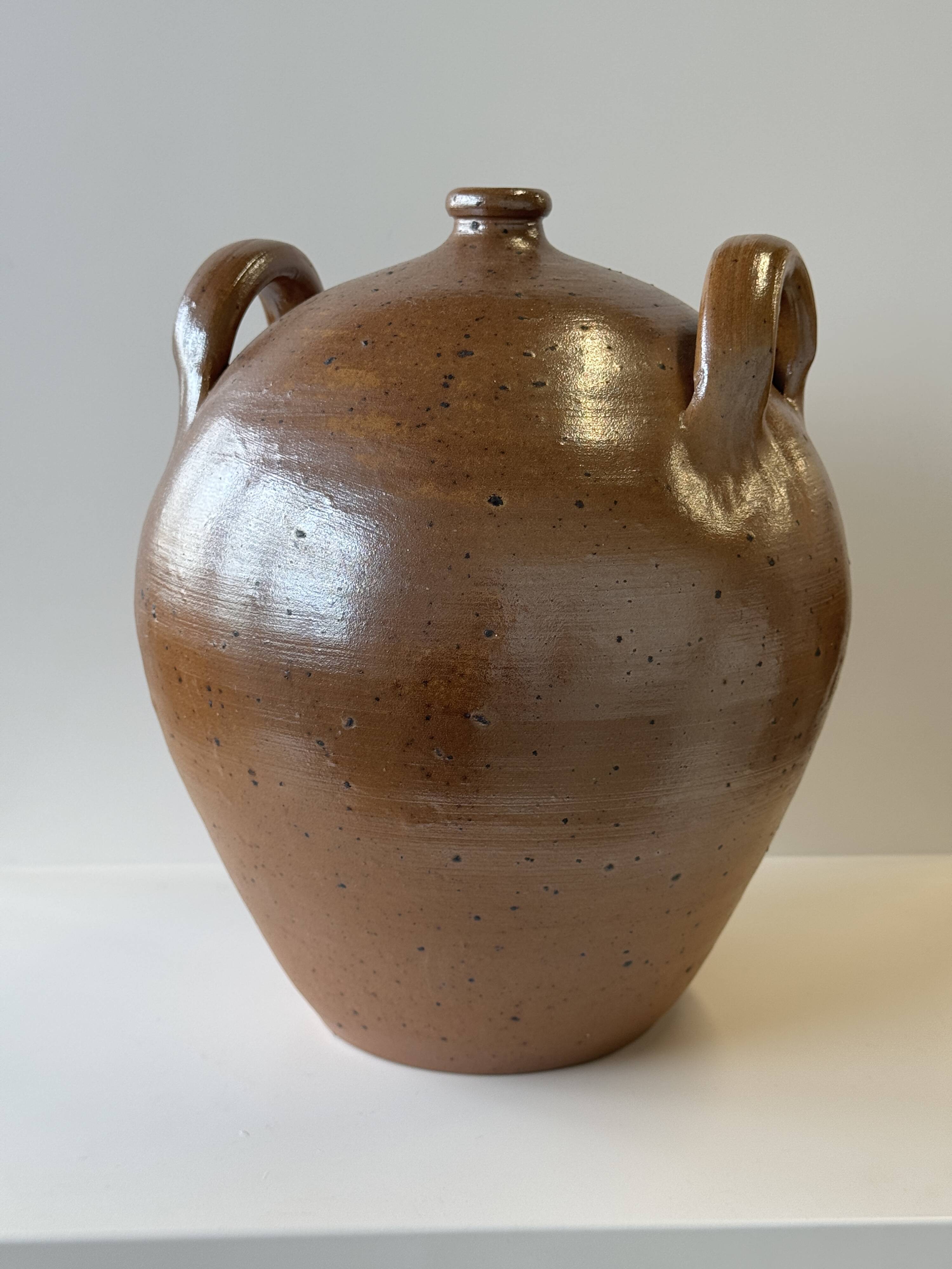Large round stoneware jar