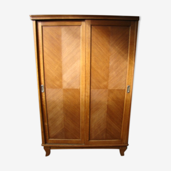 Armoire coulissante plaquée chêne vintage 50/60