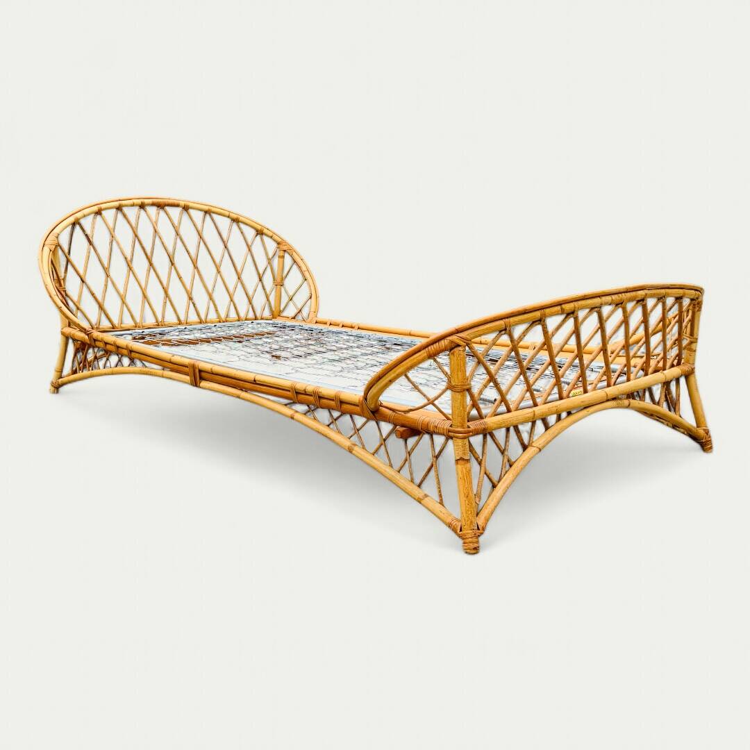 Rattan basket bed 90x190 vintage 1960