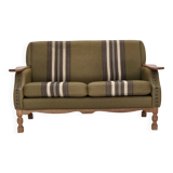 1970s, Danish 2-seater sofa, green furniture wool, oak wood.