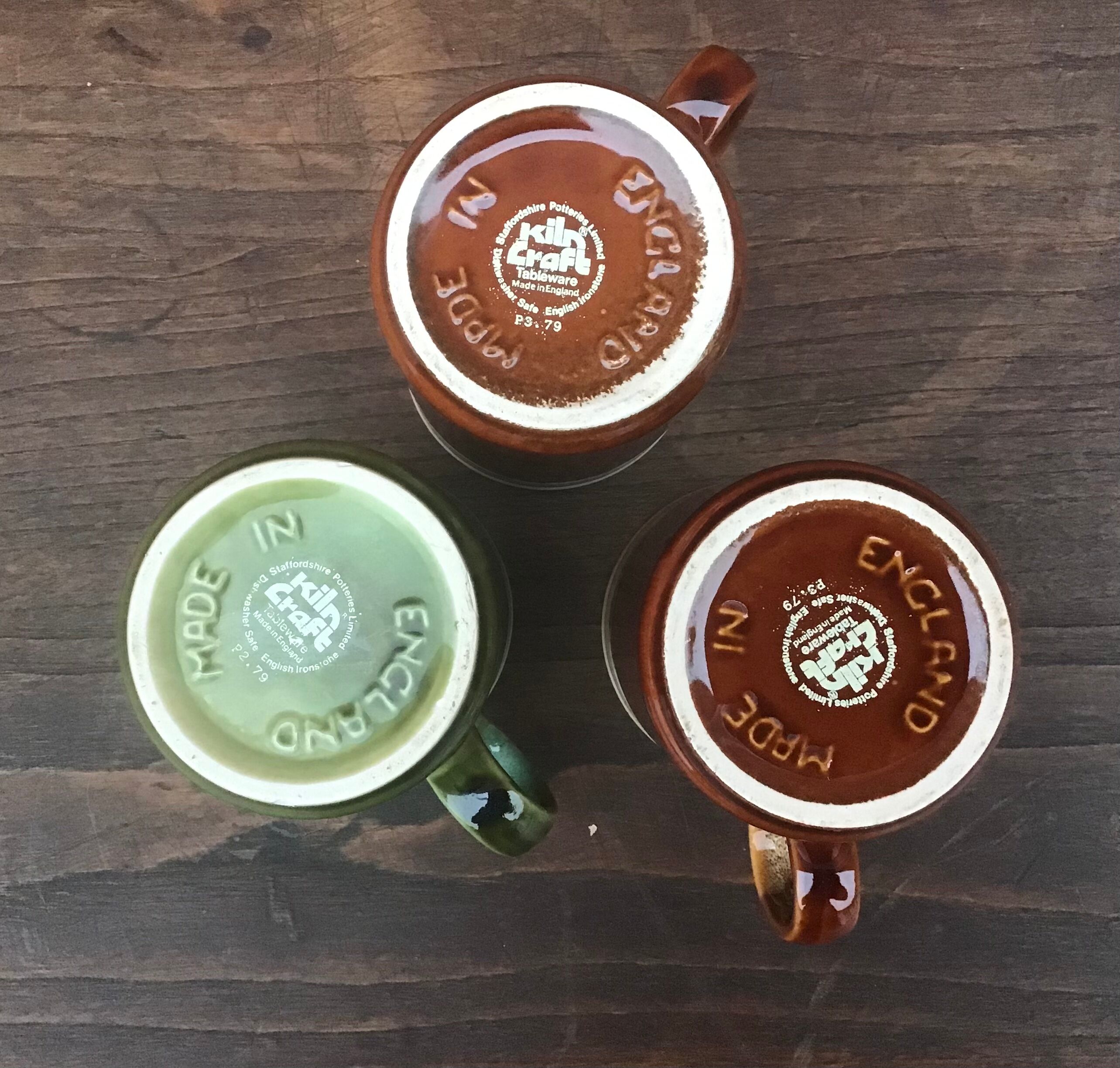 3 English Staffordshire Kiln Craft mugs