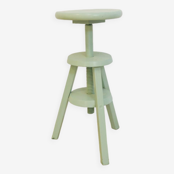 Tabouret pivotant réglable en bois aigue-marine, France, 1970