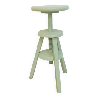 Wooden Aquamarine Adjustable Swivel Stool, France, 1970s