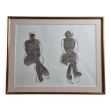 Dessin original à l'encre et lavis, encadré, 36 x 45 cm