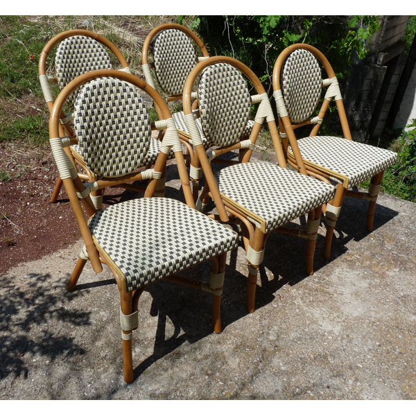 Chaises bistrot de terrasse type parisienne en rotin et scoubidou  Selency