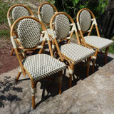 Chairs of terrace bistro type parisien in rattan et scoubidou