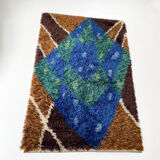 Abstract scandinavian multicolor high pile rya rug carpet, sweden, 1960s