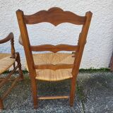 Pair of provencal straw armchairs in walnut