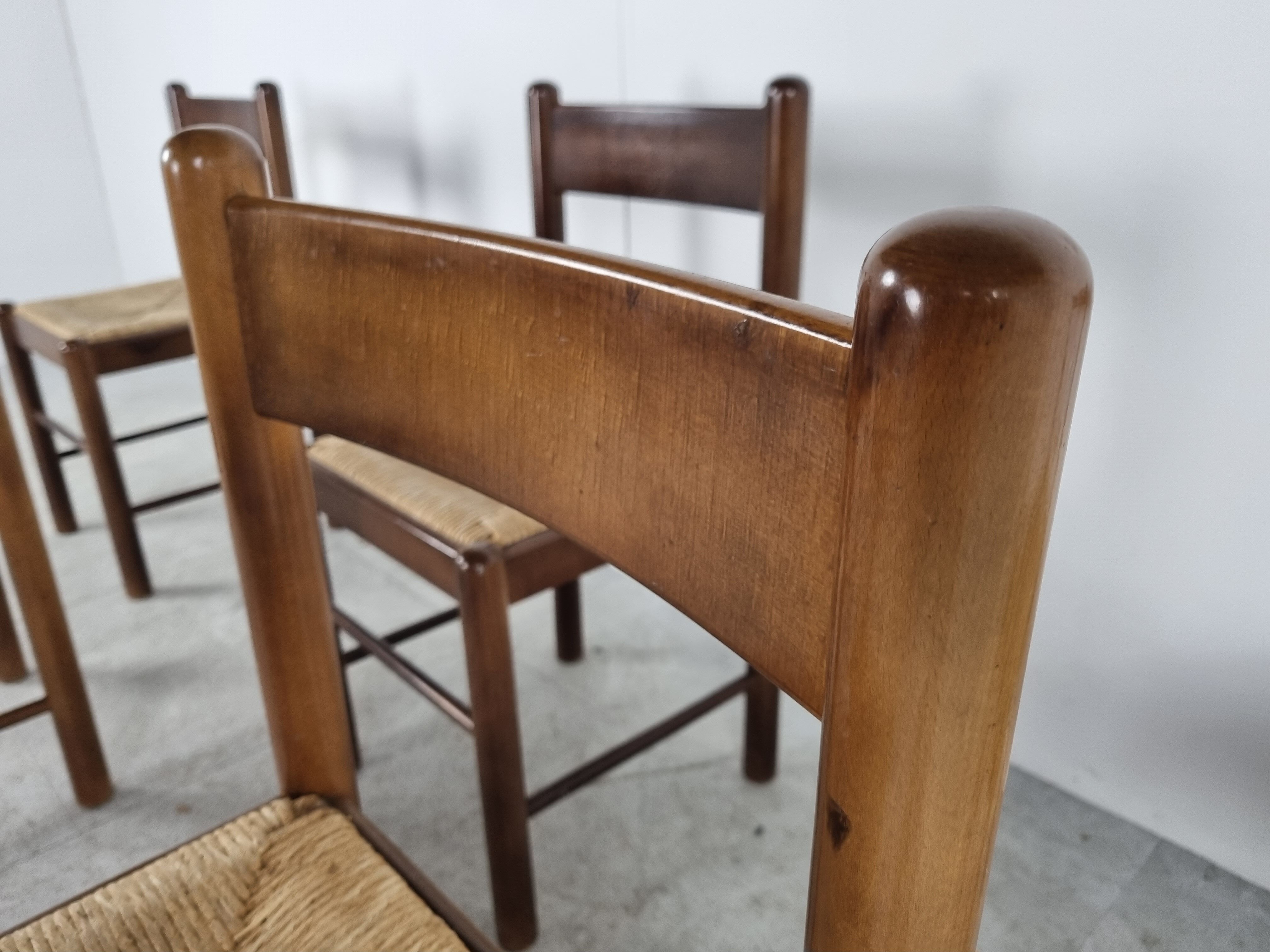 Vintage oak and wicker dining chairs, 1960s