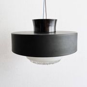 Holophane Ceiling Light Vintage 60s Black Metal and Frosted Glass Crafted