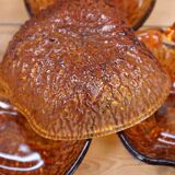 Fruit bowl and its 6 amber bowls from the 70s