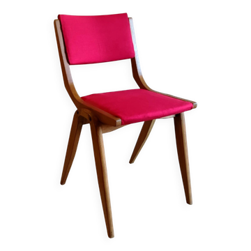 Solid wood chair with red fabric - 50's design