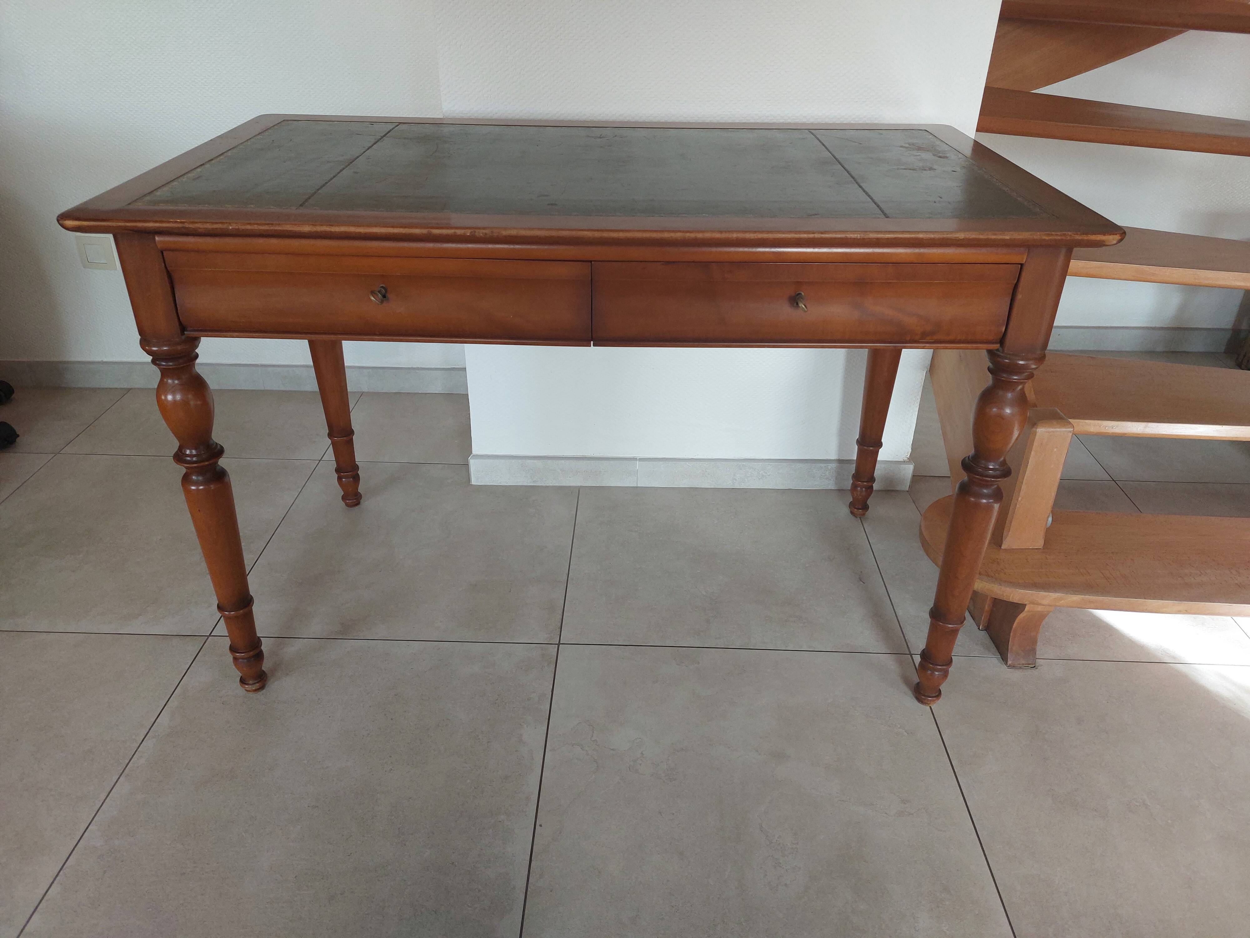 Wooden desk, leather top, extensions