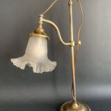 Gooseneck lamp "rise and fall" in brass and glass tulip, 1900