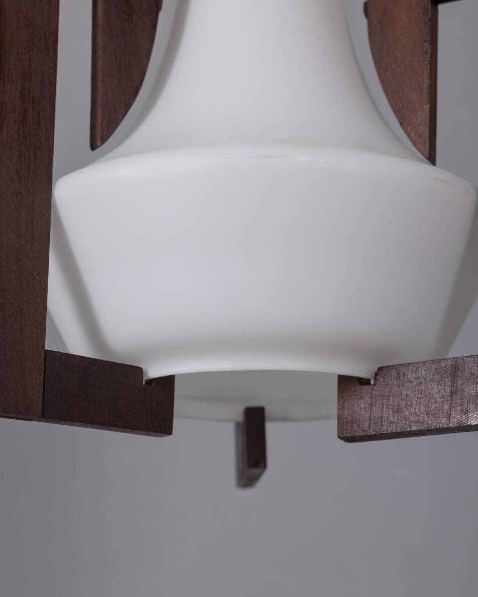 VINTAGE 1950S WOOD AND GLASS CHANDELIER DESIGNED BY ICO PARISI