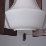 VINTAGE 1950S WOOD AND GLASS CHANDELIER DESIGNED BY ICO PARISI