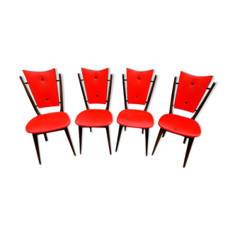 Set of 4 red faux leather chairs