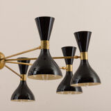 8 arms Italian chandelier with diabolo shades in Stilnovo style
