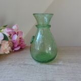Small carafe in blown and bubble glass green color signed biot vintage