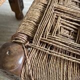 Stool in carved wood and rope from the 70s