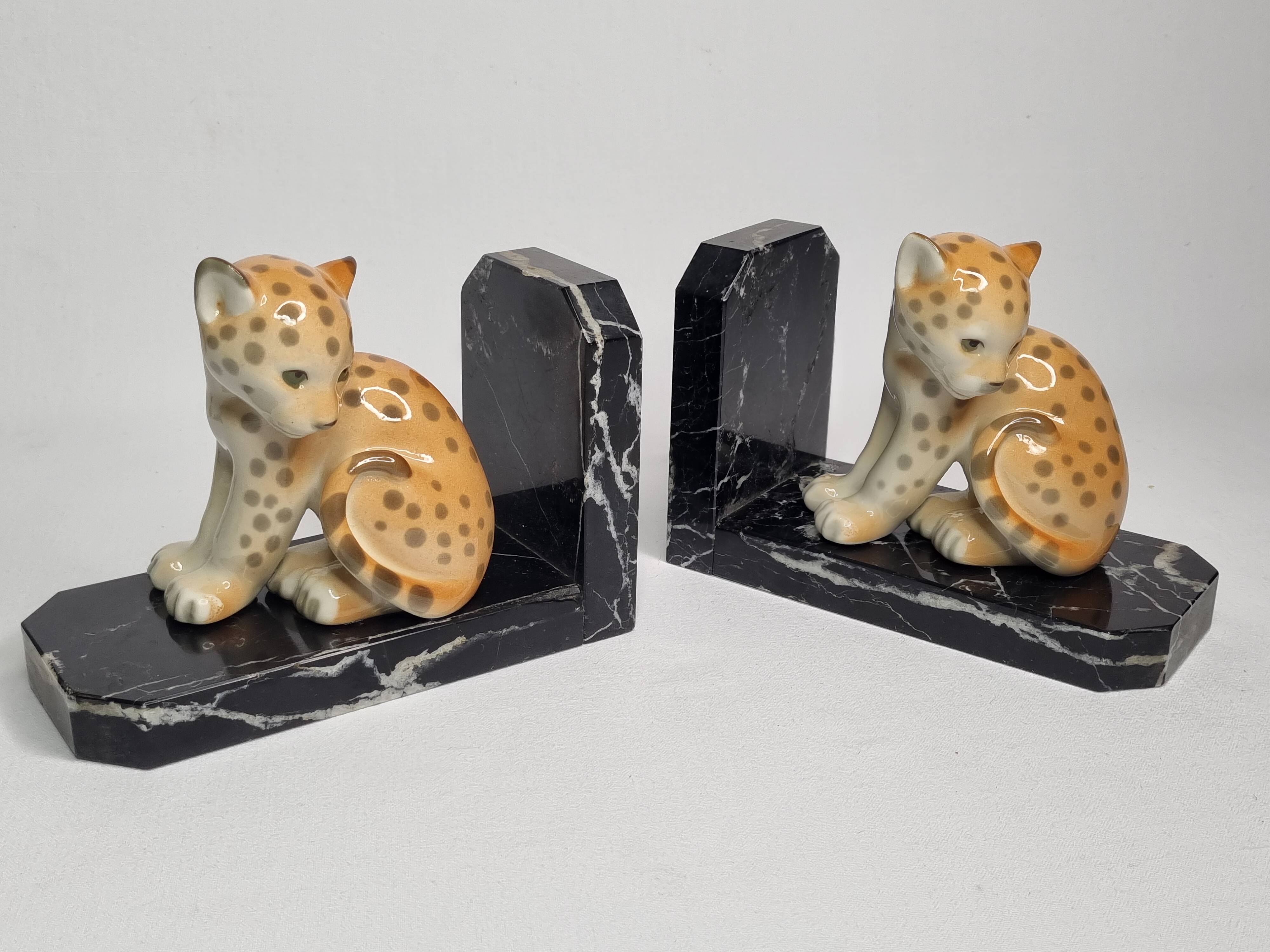 Pair of Lomonosov marble and porcelain bookends