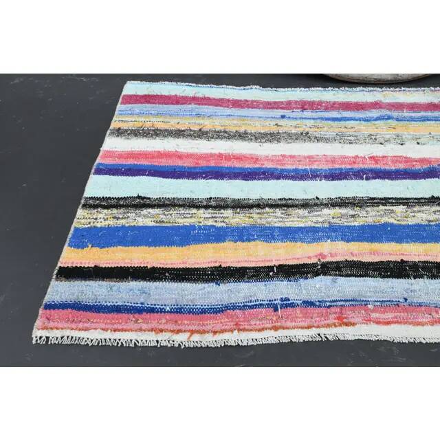 Vintage Turkish Oushak Handmade Wool Cotton Blue Area Rug 86x175