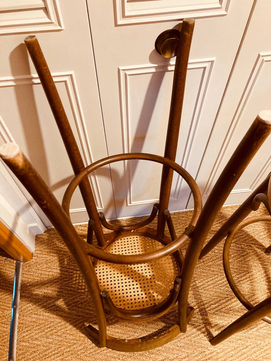 Bentwood and cane bar stools