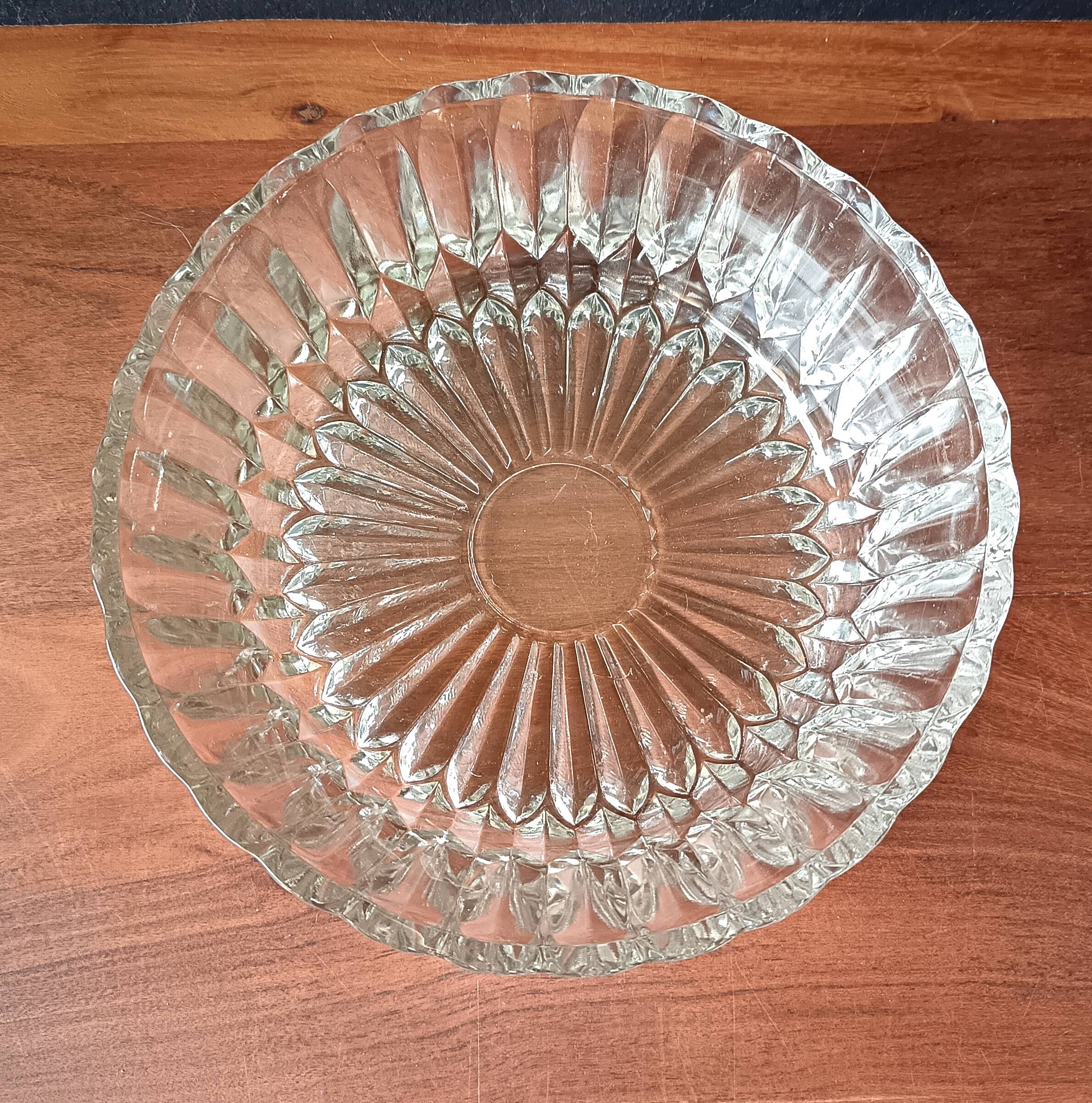 Transparent glass dessert service, vintage salad bowl France.