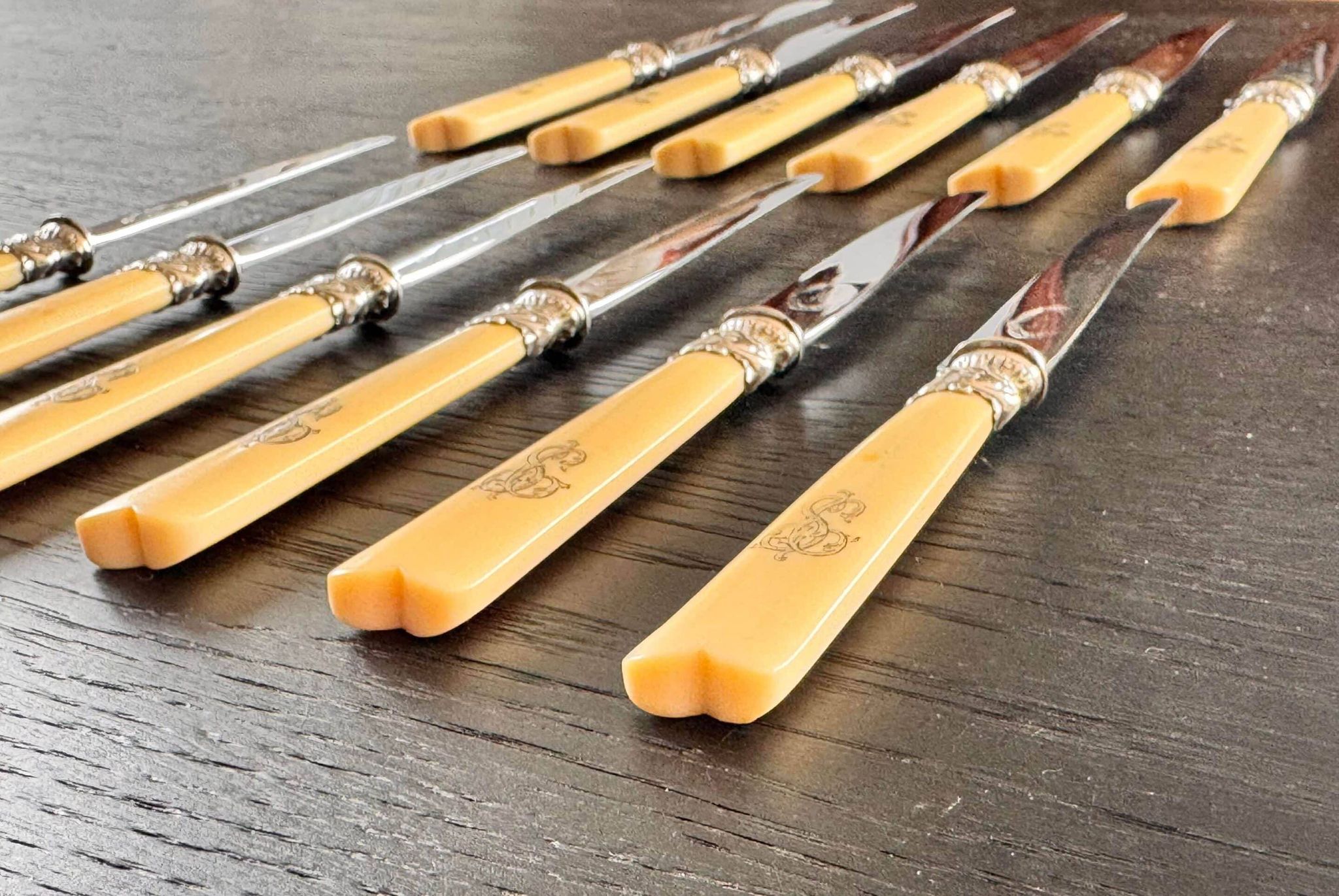 12 Robert Linzeler knives and leg of lamb set for Jules Piault Paris