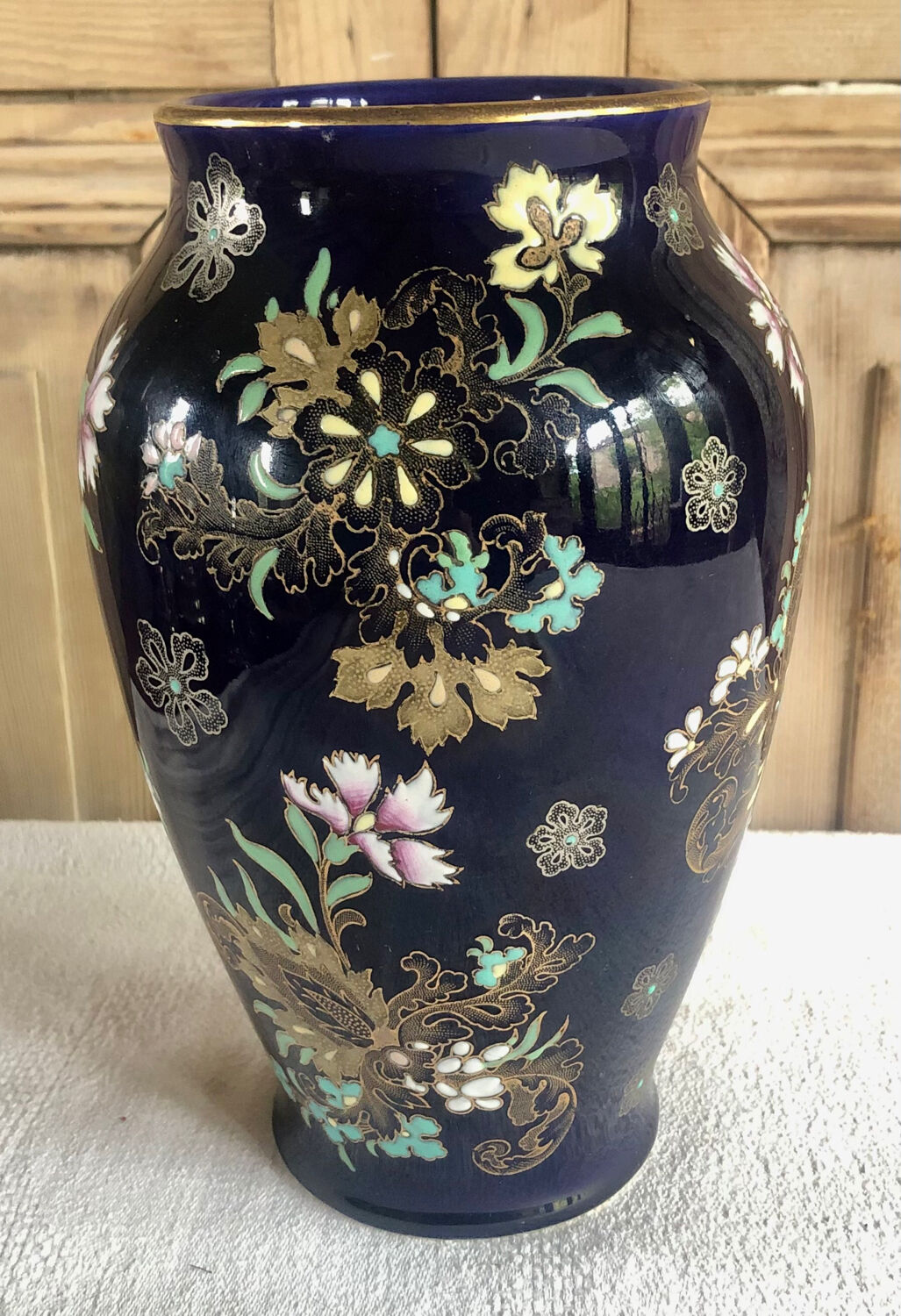 Old vase baluster enamelled lamp Boch Frères Keramis Belgium