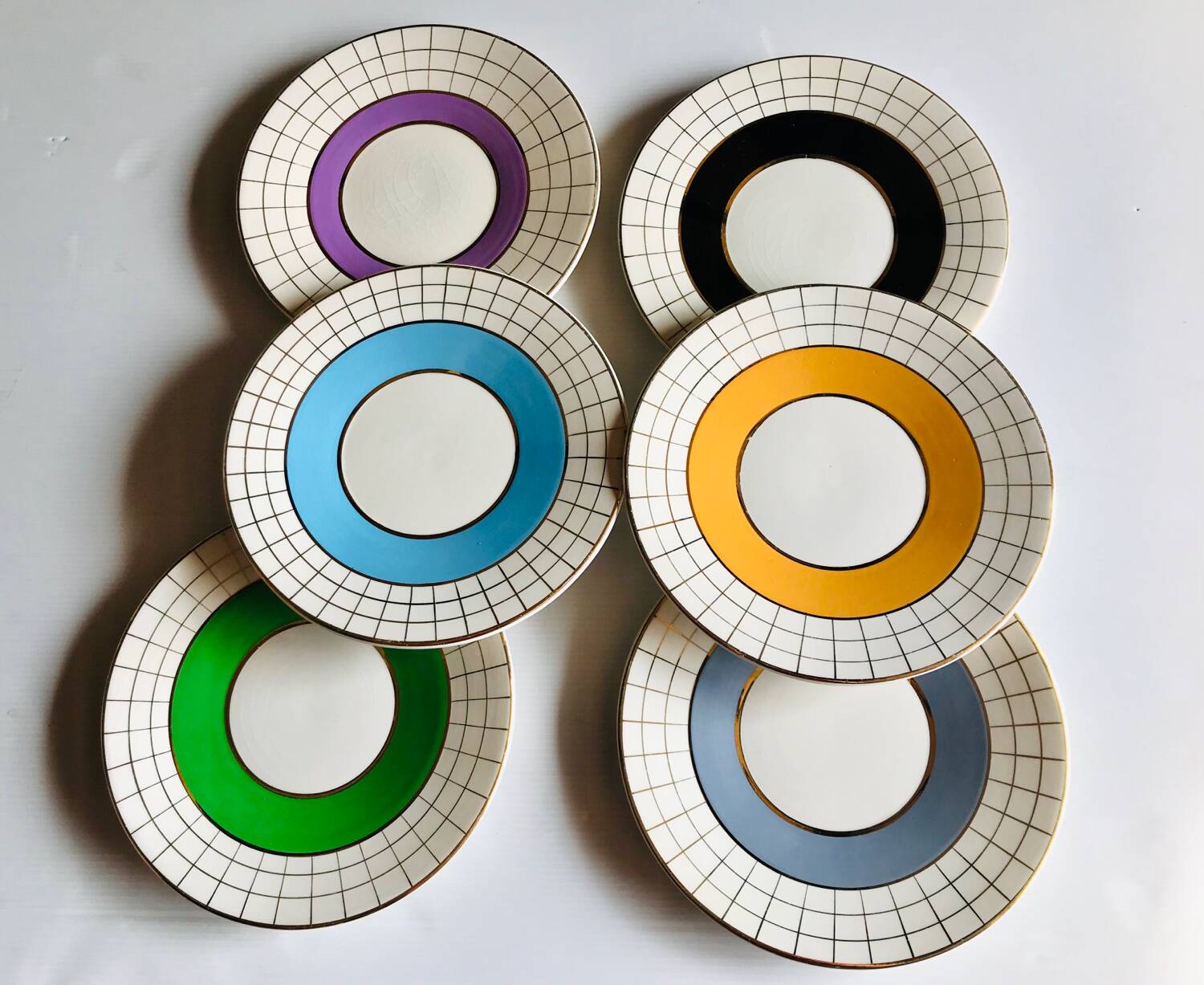 Set of 6 colorful dessert plates 1950s