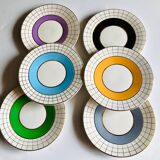 Set of 6 colorful dessert plates 1950s