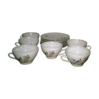 6 cups and saucers, porcelain, bird of paradise