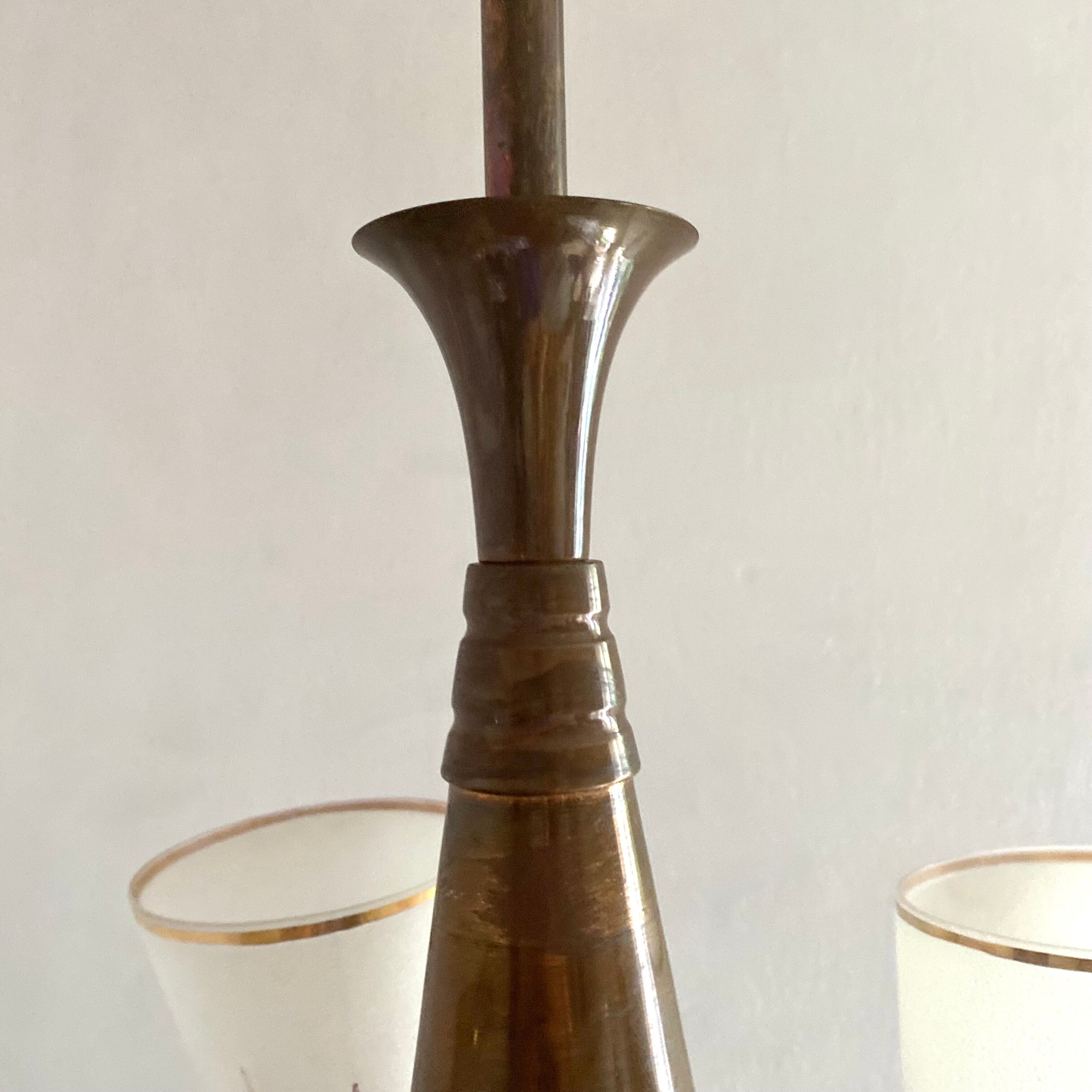 Art deco chandelier in copper and granite glass