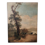 Large oil painting on canvas 2 m x 1.50 m - animated landscape - Charles Louis Verboeckhoven
