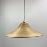 Pencil Split Reed, Rattan, Bamboo & Brass Pendant hanging lamp, Italy, 1970s