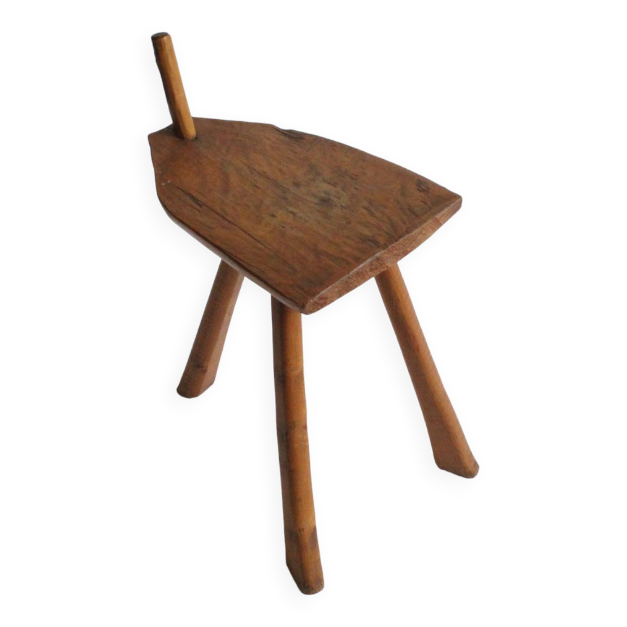 Brutalist tripod stool in carved wood, 1950s