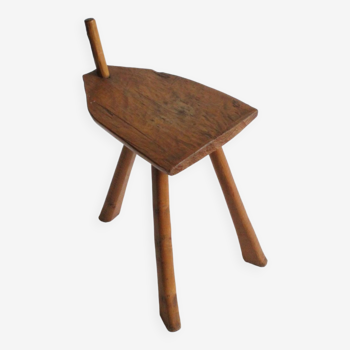 Brutalist carved wooden tripod stool, 1950s