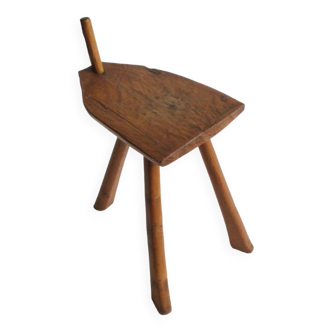 Brutalist carved wooden tripod stool, 1950s