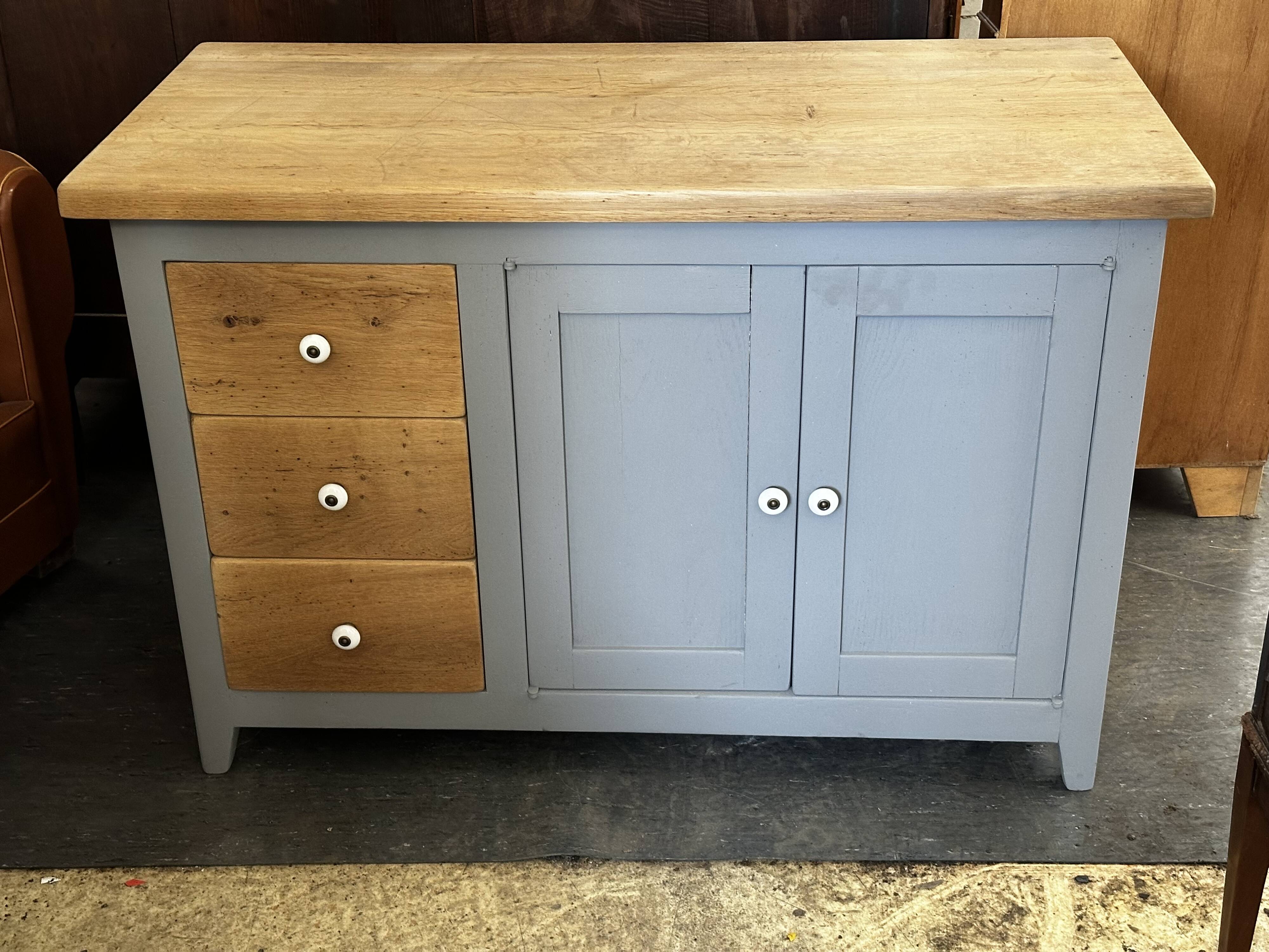 Vintage sideboard painted in gray and raw wood