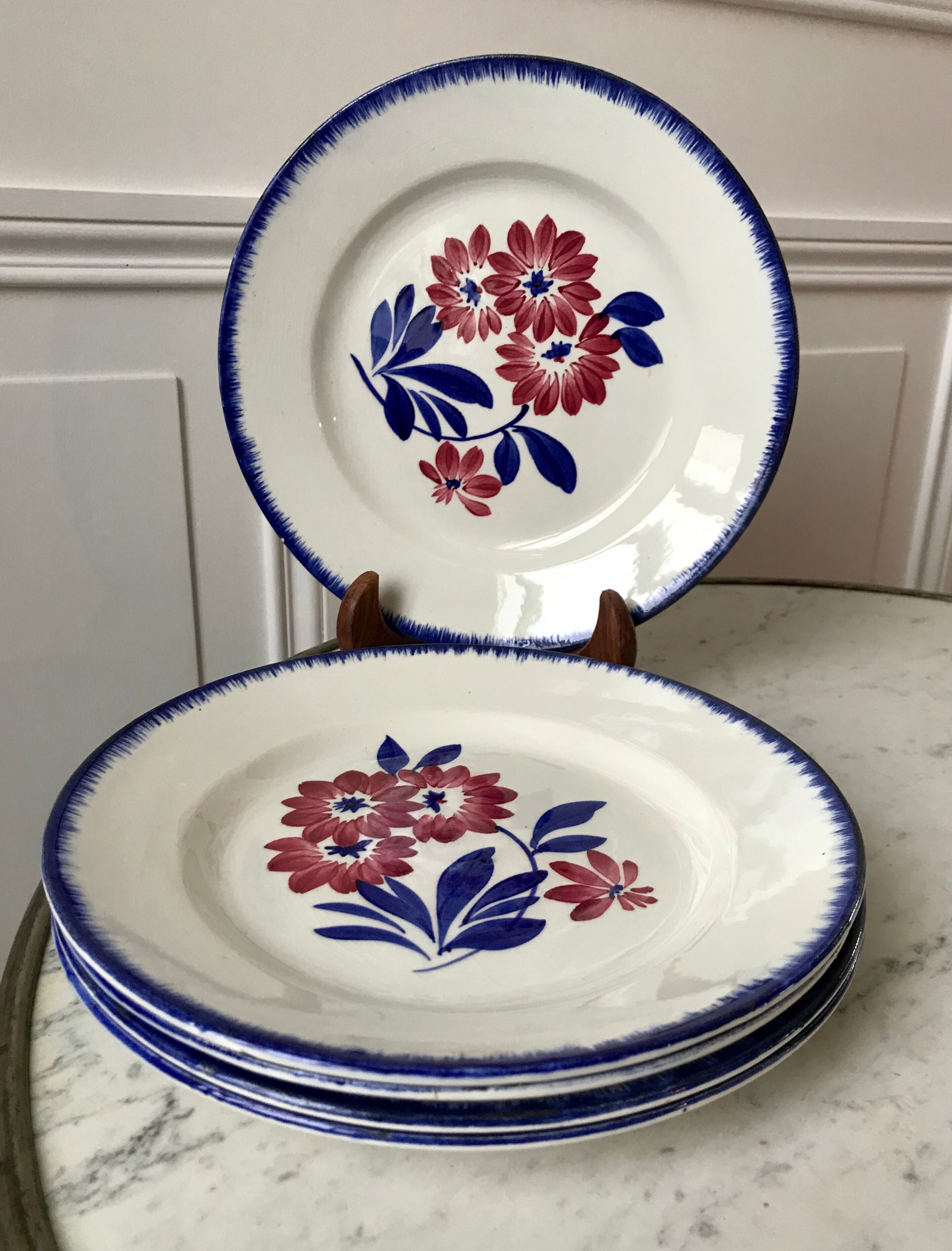 Set of 5 dessert plates gien model "cancale" 40s